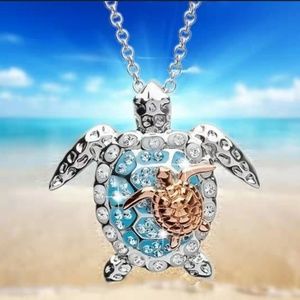 Fashion 925 Sterling Silver Two Tone Sea Turtle Ne